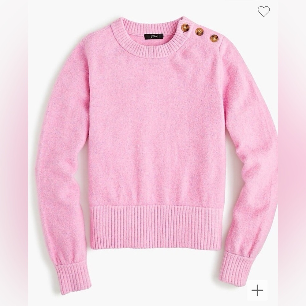 J Crew Pink Crew Neck Sweater Merino Wool Alpaca Button Accents size XS chic 90s